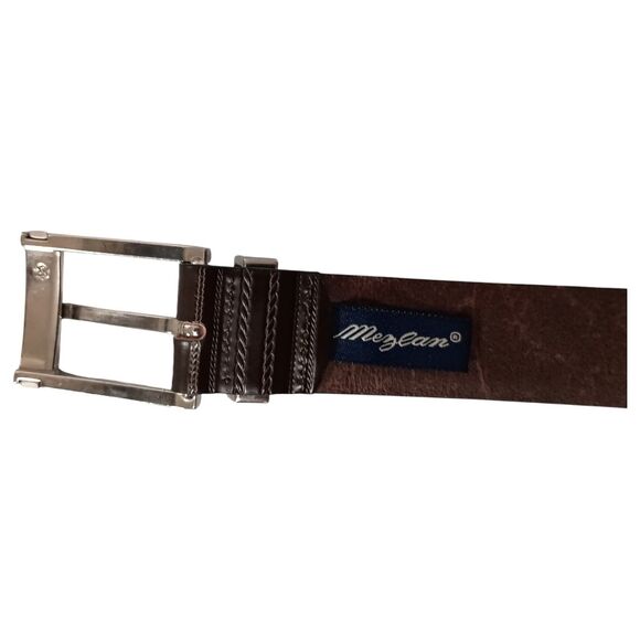 Mezlan Belt Mens 34 Brown Leather Buckle Made in Spain Textured Dress Casual - Picture 4 of 7